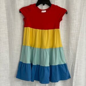 Hanna Andersson Rainbow Tiered Dress Red Blue Yellow Cotton Girls 6-7 120cm